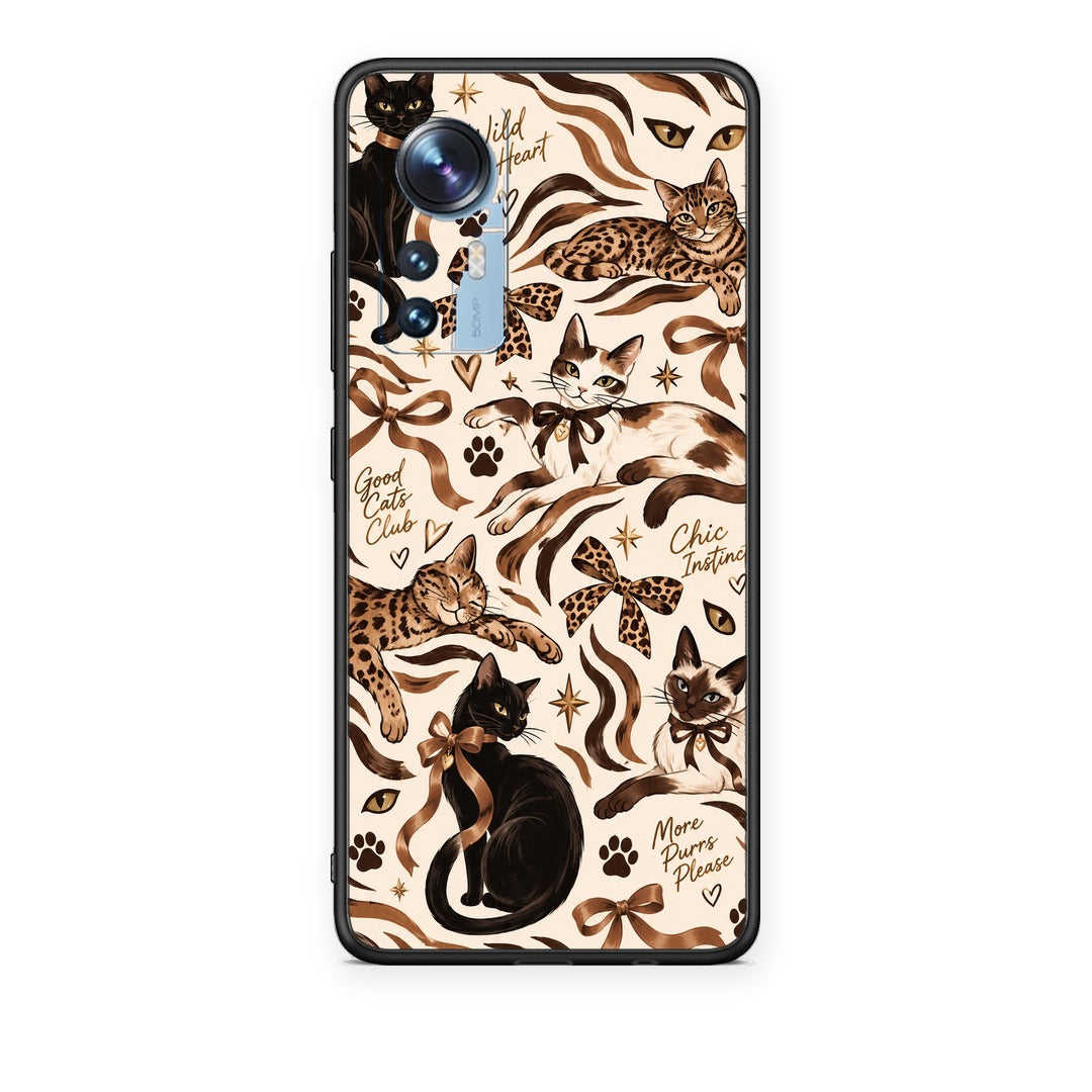 Θήκη Xiaomi 12 / 12X 5G Wild Cats and Animal Print Collage από τη Smartfits με σχέδιο στο πίσω μέρος και μαύρο περίβλημα | Xiaomi 12 / 12X 5G Wild Cats and Animal Print Collage case with colorful back and black bezels