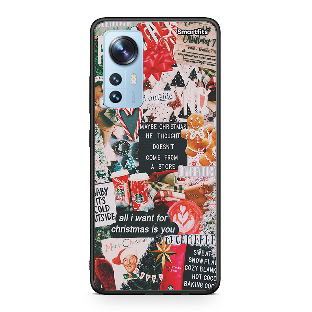 Xiaomi 12/12X 5G Christmas Happiness θήκη από τη Smartfits με σχέδιο στο πίσω μέρος και μαύρο περίβλημα | Smartphone case with colorful back and black bezels by Smartfits