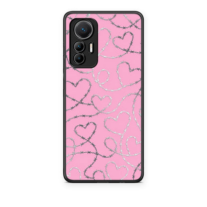 Θήκη Xiaomi 12 Lite 5G Barbed Wire Hearts on Pink από τη Smartfits με σχέδιο στο πίσω μέρος και μαύρο περίβλημα | Xiaomi 12 Lite 5G Barbed Wire Hearts on Pink case with colorful back and black bezels