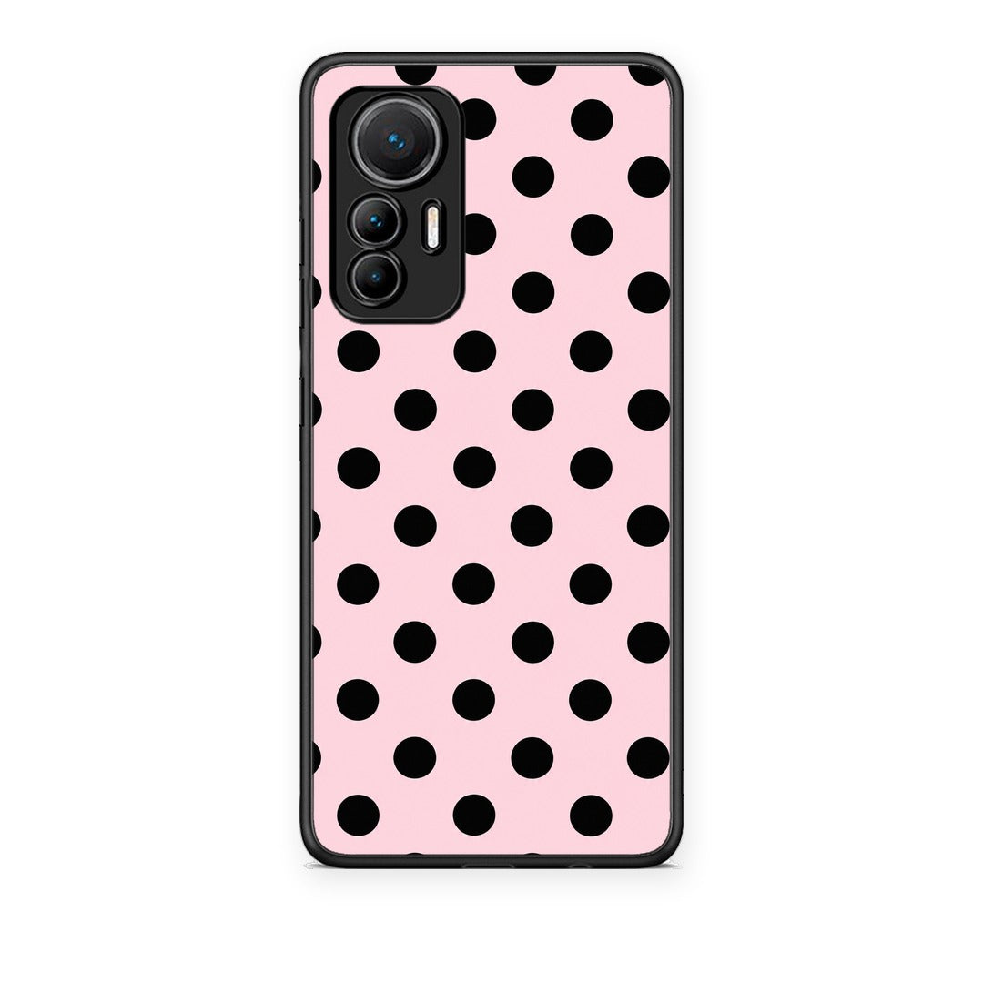 Θήκη Xiaomi 12 Lite 5G Black Polka Dots on Pink από τη Smartfits με σχέδιο στο πίσω μέρος και μαύρο περίβλημα | Xiaomi 12 Lite 5G Black Polka Dots on Pink case with colorful back and black bezels