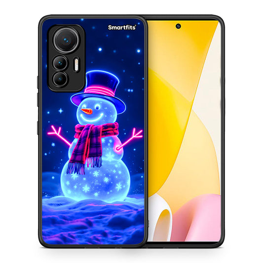 Θήκη Xiaomi 12 Lite 5G Christmas Neon Snowman από τη Smartfits με σχέδιο στο πίσω μέρος και μαύρο περίβλημα | Xiaomi 12 Lite 5G Christmas Neon Snowman case with colorful back and black bezels