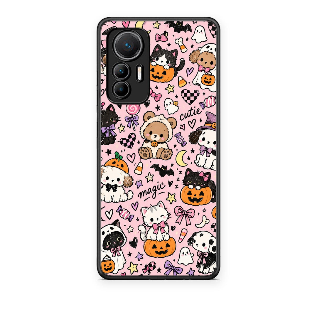Θήκη Xiaomi 12 Lite 5G Halloween Cute Animals on Pink από τη Smartfits με σχέδιο στο πίσω μέρος και μαύρο περίβλημα | Xiaomi 12 Lite 5G Halloween Cute Animals on Pink case with colorful back and black bezels