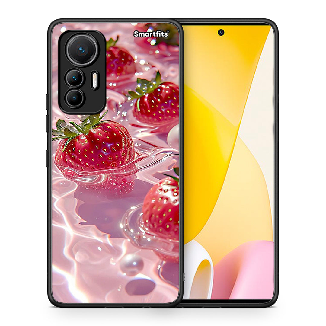 Θήκη Xiaomi 12 Lite 5G Juicy Strawberries από τη Smartfits με σχέδιο στο πίσω μέρος και μαύρο περίβλημα | Xiaomi 12 Lite 5G Juicy Strawberries case with colorful back and black bezels