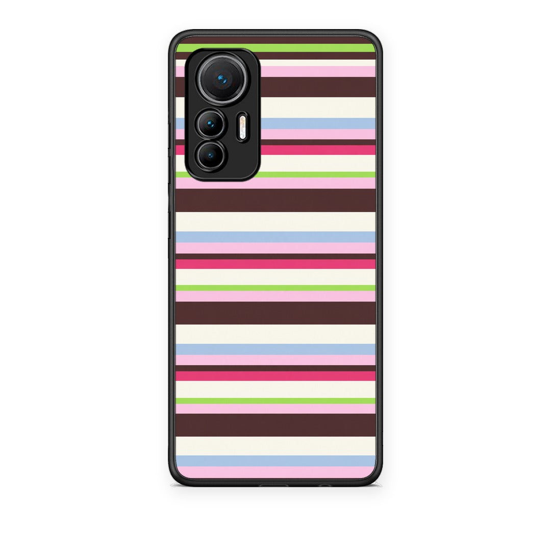 Θήκη Xiaomi 12 Lite 5G Multicolour Horizontal Stripes από τη Smartfits με σχέδιο στο πίσω μέρος και μαύρο περίβλημα | Xiaomi 12 Lite 5G Multicolour Horizontal Stripes case with colorful back and black bezels
