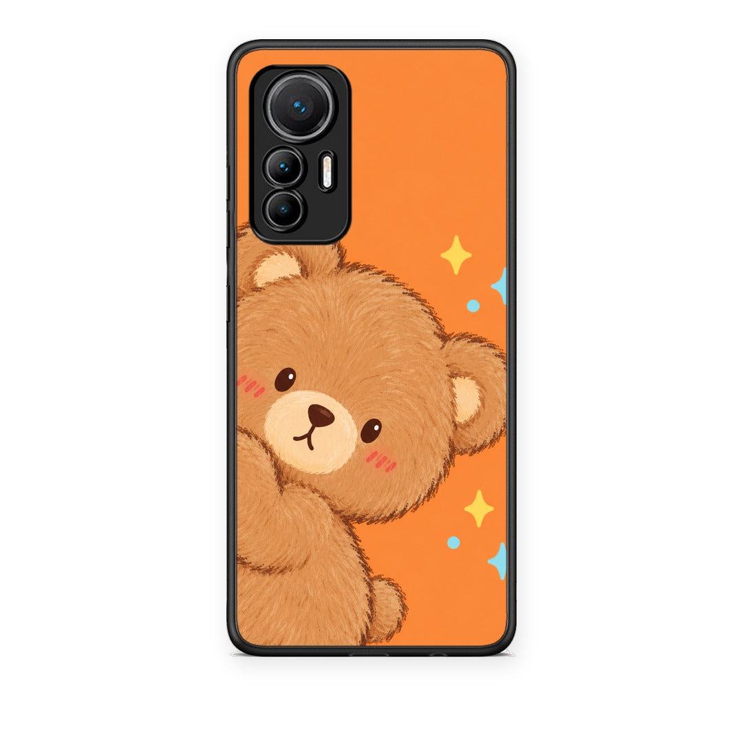 Θήκη Xiaomi 12 Lite 5G Peekaboo Teddy on Orange από τη Smartfits με σχέδιο στο πίσω μέρος και μαύρο περίβλημα | Xiaomi 12 Lite 5G Peekaboo Teddy on Orange case with colorful back and black bezels