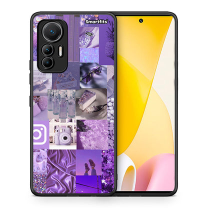 Θήκη Xiaomi 12 Lite 5G Purple Aesthetic Collage από τη Smartfits με σχέδιο στο πίσω μέρος και μαύρο περίβλημα | Xiaomi 12 Lite 5G Purple Aesthetic Collage case with colorful back and black bezels