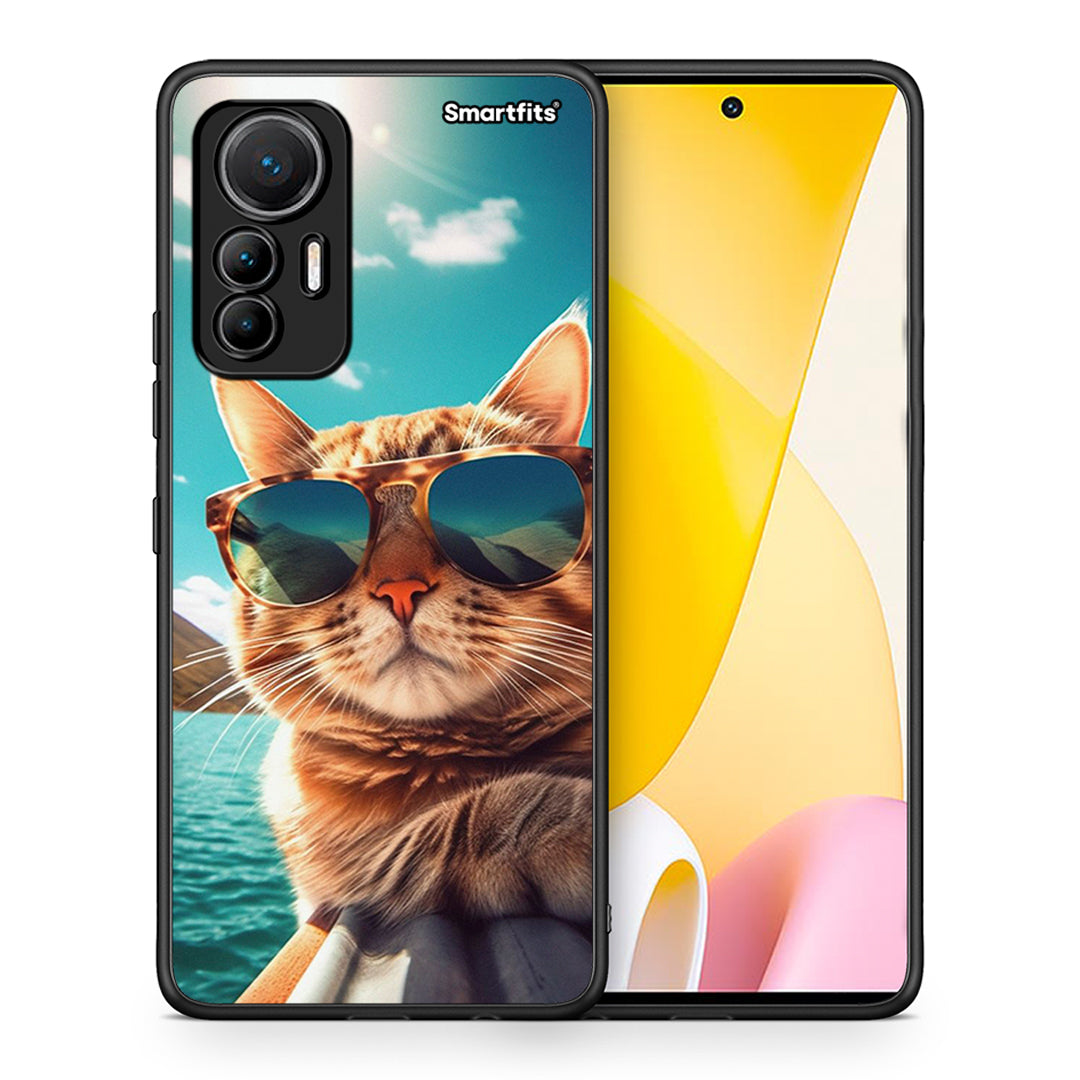 Θήκη Xiaomi 12 Lite 5G Summer Cat από τη Smartfits με σχέδιο στο πίσω μέρος και μαύρο περίβλημα | Xiaomi 12 Lite 5G Summer Cat case with colorful back and black bezels