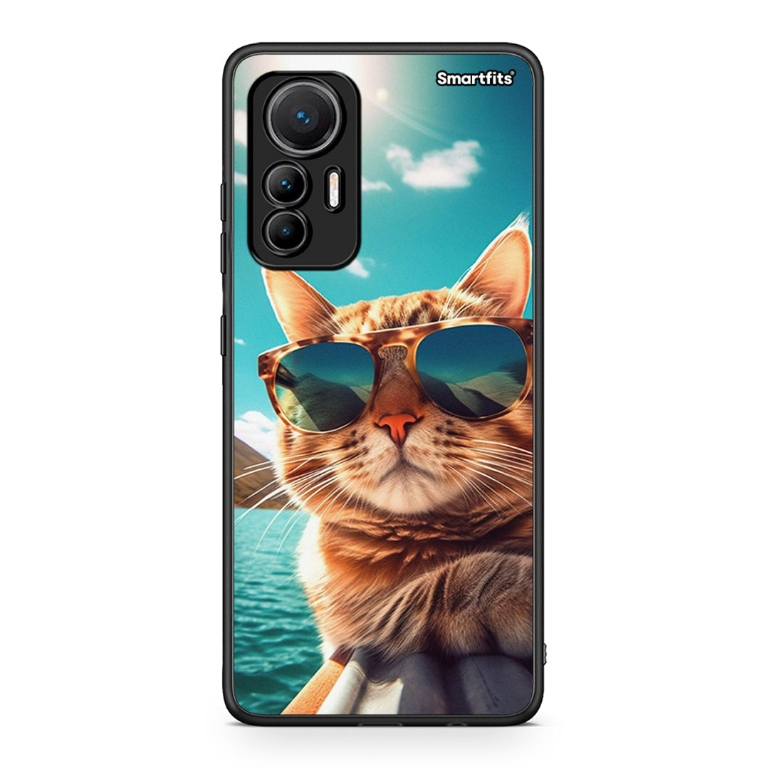 Xiaomi 12 Lite 5G Summer Cat θήκη από τη Smartfits με σχέδιο στο πίσω μέρος και μαύρο περίβλημα | Smartphone case with colorful back and black bezels by Smartfits