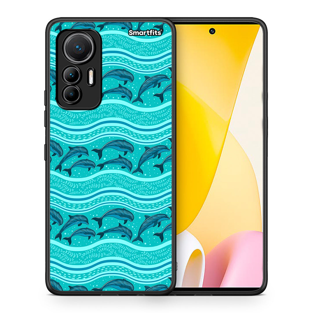 Θήκη Xiaomi 12 Lite 5G Swimming Dolphins από τη Smartfits με σχέδιο στο πίσω μέρος και μαύρο περίβλημα | Xiaomi 12 Lite 5G Swimming Dolphins case with colorful back and black bezels