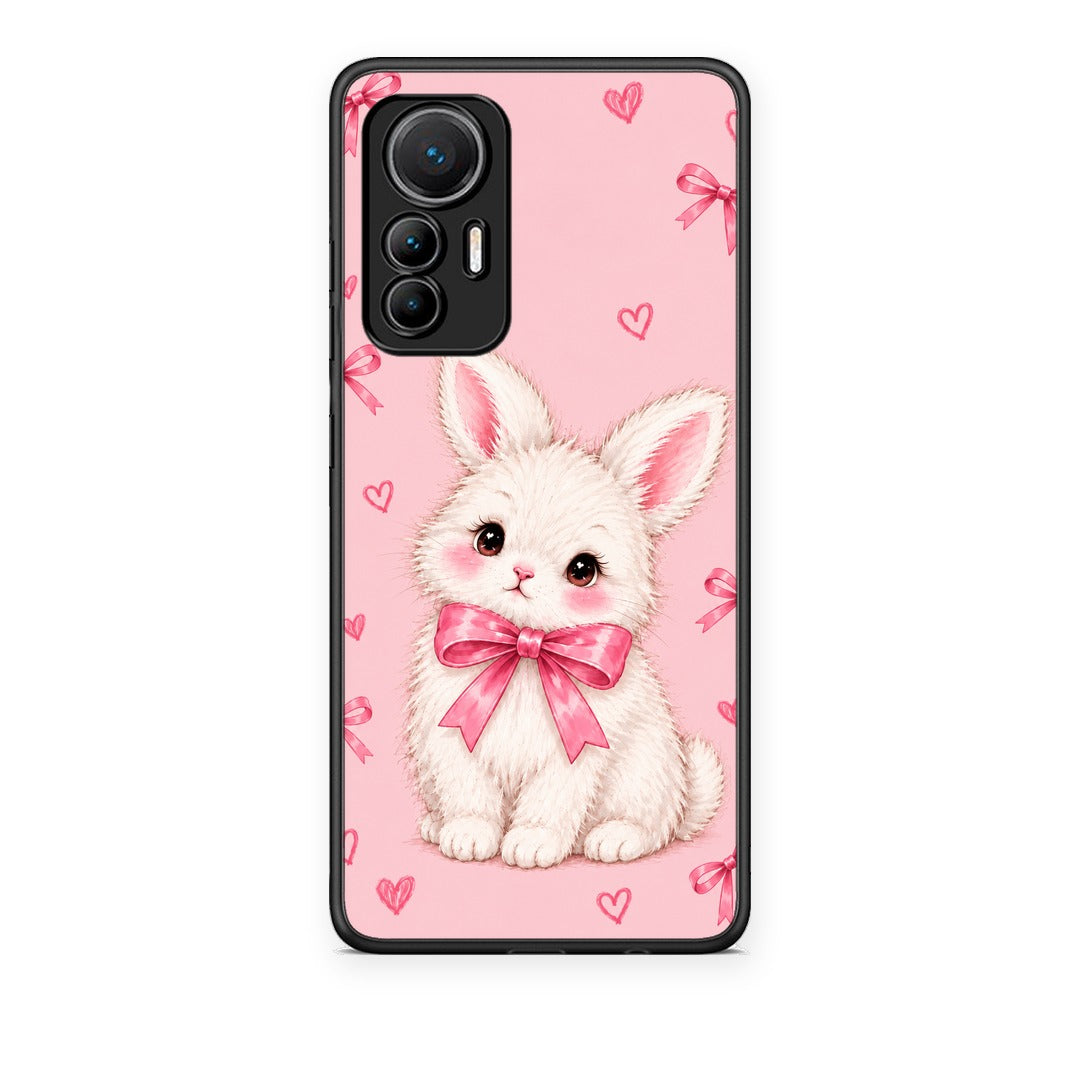 Θήκη Xiaomi 12 Lite 5G White Bunny and Pink Bows από τη Smartfits με σχέδιο στο πίσω μέρος και μαύρο περίβλημα | Xiaomi 12 Lite 5G White Bunny and Pink Bows case with colorful back and black bezels