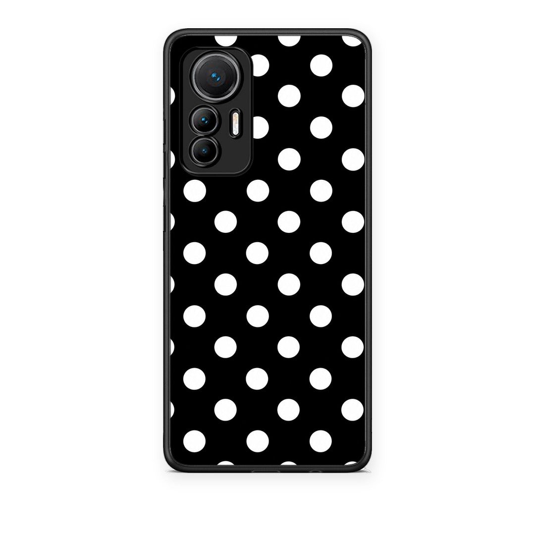 Θήκη Xiaomi 12 Lite 5G White Polka Dots on Black από τη Smartfits με σχέδιο στο πίσω μέρος και μαύρο περίβλημα | Xiaomi 12 Lite 5G White Polka Dots on Black case with colorful back and black bezels