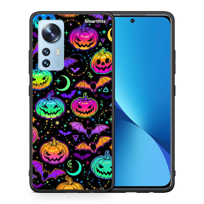 Θήκη Xiaomi 12/12X 5G Neon Halloween από τη Smartfits με σχέδιο στο πίσω μέρος και μαύρο περίβλημα | Xiaomi 12/12X 5G Neon Halloween case with colorful back and black bezels