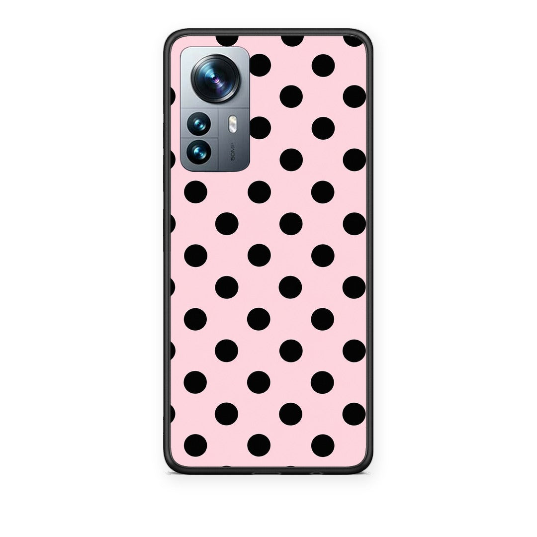 Θήκη Xiaomi 12 Pro Black Polka Dots on Pink από τη Smartfits με σχέδιο στο πίσω μέρος και μαύρο περίβλημα | Xiaomi 12 Pro Black Polka Dots on Pink case with colorful back and black bezels