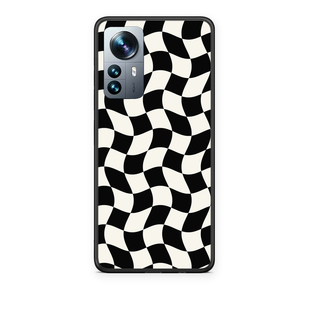 Θήκη Xiaomi 12 Pro Black and Cream Wavy Checkerboard από τη Smartfits με σχέδιο στο πίσω μέρος και μαύρο περίβλημα | Xiaomi 12 Pro Black and Cream Wavy Checkerboard case with colorful back and black bezels