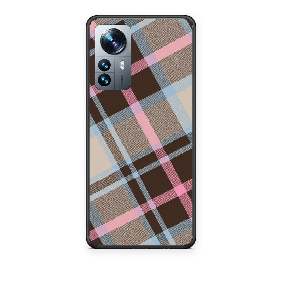 Θήκη Xiaomi 12 Pro Brown Pink and Blue Diagonal Plaid από τη Smartfits με σχέδιο στο πίσω μέρος και μαύρο περίβλημα | Xiaomi 12 Pro Brown Pink and Blue Diagonal Plaid case with colorful back and black bezels