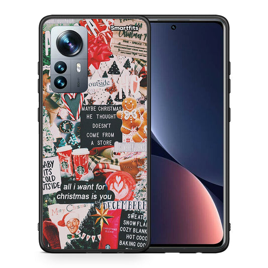 Θήκη Xiaomi 12 Pro Christmas Happiness από τη Smartfits με σχέδιο στο πίσω μέρος και μαύρο περίβλημα | Xiaomi 12 Pro Christmas Happiness case with colorful back and black bezels