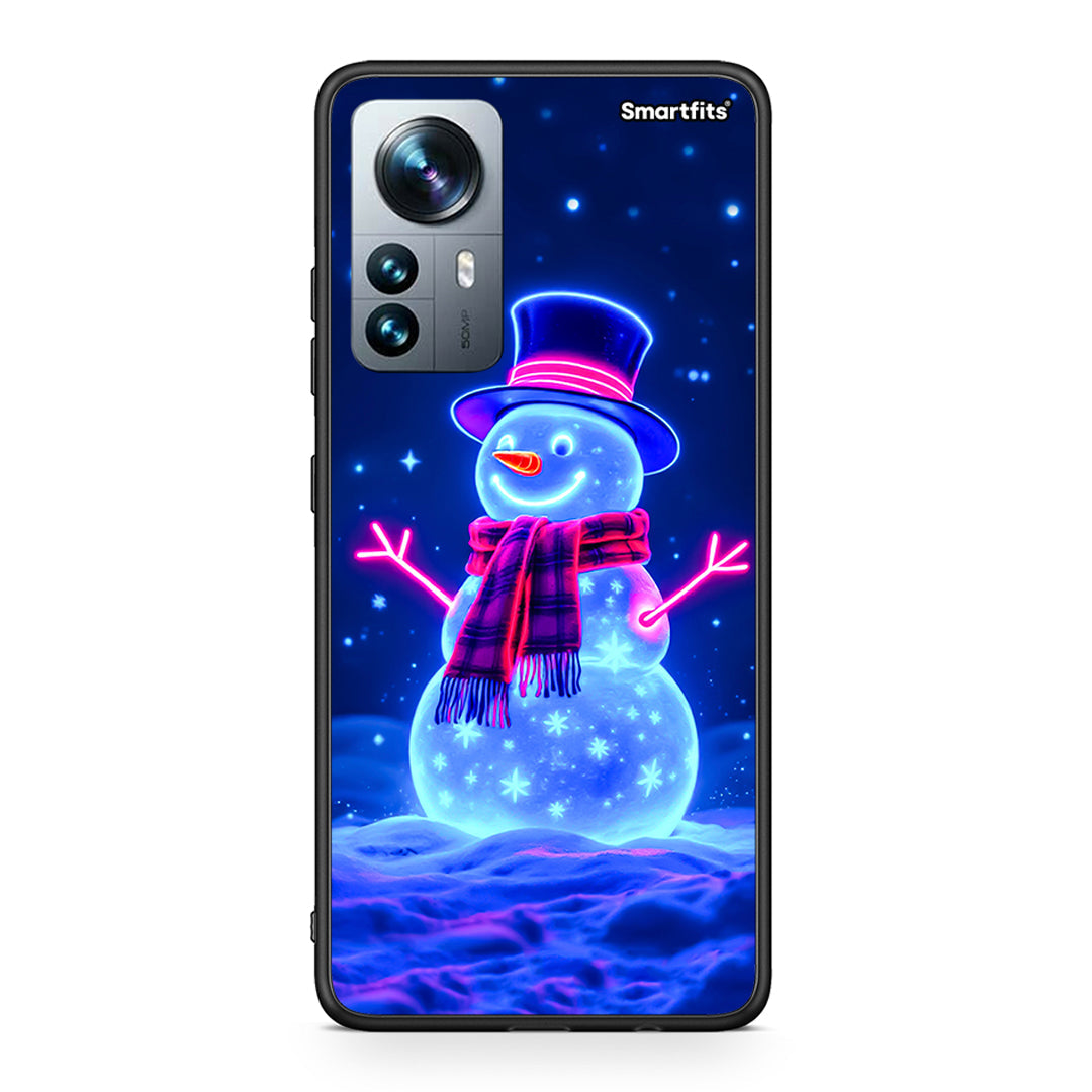 Xiaomi 12 Pro Christmas Neon Snowman θήκη από τη Smartfits με σχέδιο στο πίσω μέρος και μαύρο περίβλημα | Smartphone case with colorful back and black bezels by Smartfits