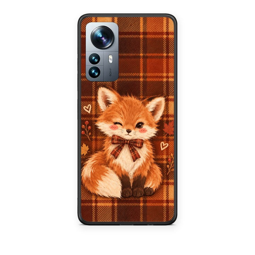 Θήκη Xiaomi 12 Pro Fox on Autumn Tartan από τη Smartfits με σχέδιο στο πίσω μέρος και μαύρο περίβλημα | Xiaomi 12 Pro Fox on Autumn Tartan case with colorful back and black bezels