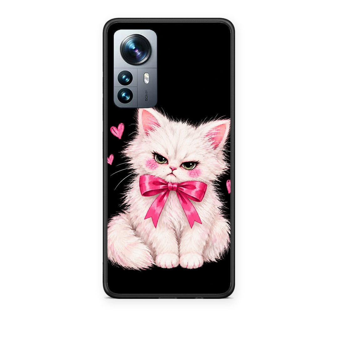 Θήκη Xiaomi 12 Pro Grumpy Party Kitten on Black από τη Smartfits με σχέδιο στο πίσω μέρος και μαύρο περίβλημα | Xiaomi 12 Pro Grumpy Party Kitten on Black case with colorful back and black bezels