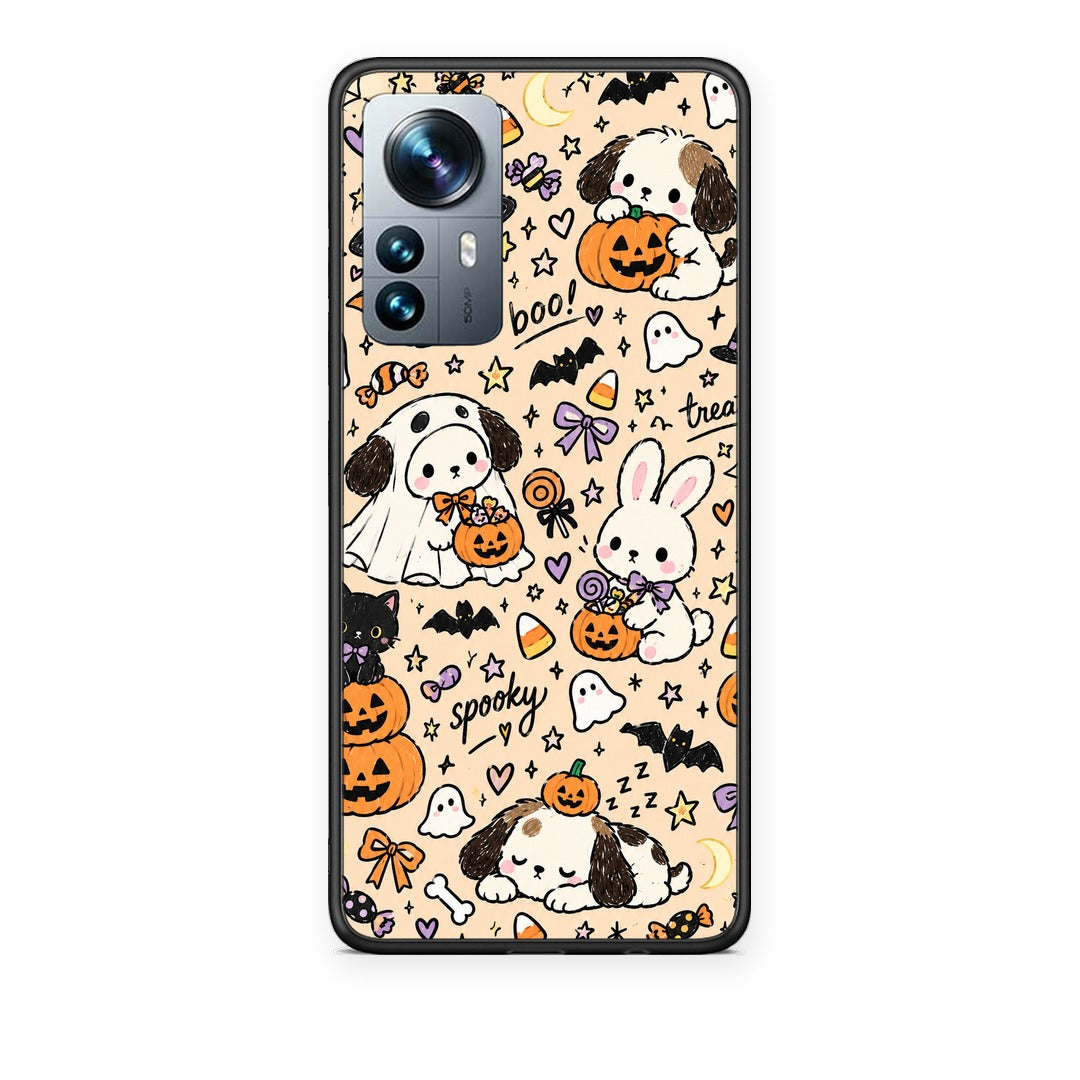 Θήκη Xiaomi 12 Pro Halloween Puppies and Friends on Cream από τη Smartfits με σχέδιο στο πίσω μέρος και μαύρο περίβλημα | Xiaomi 12 Pro Halloween Puppies and Friends on Cream case with colorful back and black bezels