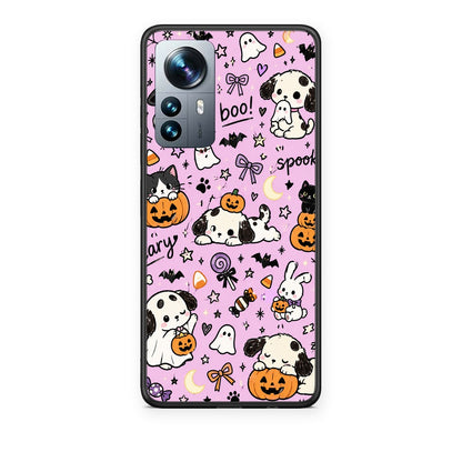 Θήκη Xiaomi 12 Pro Halloween Puppies and Friends on Lilac από τη Smartfits με σχέδιο στο πίσω μέρος και μαύρο περίβλημα | Xiaomi 12 Pro Halloween Puppies and Friends on Lilac case with colorful back and black bezels
