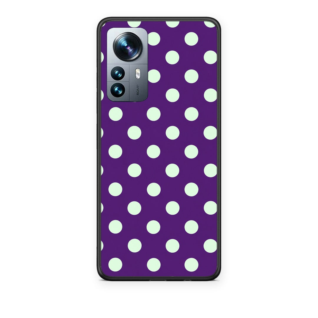 Θήκη Xiaomi 12 Pro Mint Polka Dots on Purple από τη Smartfits με σχέδιο στο πίσω μέρος και μαύρο περίβλημα | Xiaomi 12 Pro Mint Polka Dots on Purple case with colorful back and black bezels
