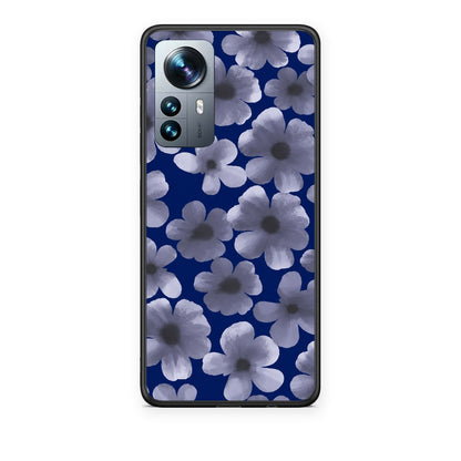 Θήκη Xiaomi 12 Pro Pale Blue Flowers on Navy από τη Smartfits με σχέδιο στο πίσω μέρος και μαύρο περίβλημα | Xiaomi 12 Pro Pale Blue Flowers on Navy case with colorful back and black bezels