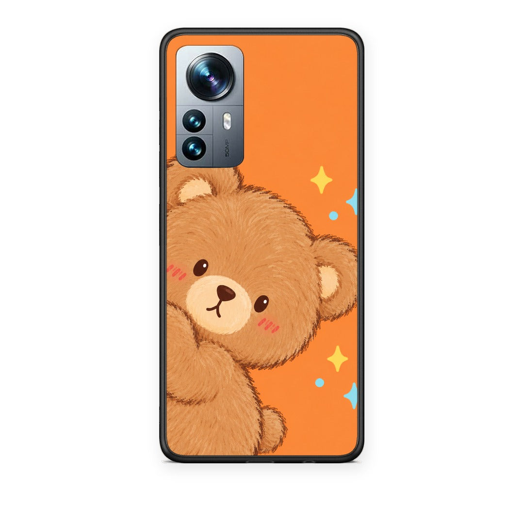 Θήκη Xiaomi 12 Pro Peekaboo Teddy on Orange από τη Smartfits με σχέδιο στο πίσω μέρος και μαύρο περίβλημα | Xiaomi 12 Pro Peekaboo Teddy on Orange case with colorful back and black bezels