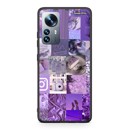Xiaomi 12 Pro Purple Aesthetic Collage θήκη από τη Smartfits με σχέδιο στο πίσω μέρος και μαύρο περίβλημα | Smartphone case with colorful back and black bezels by Smartfits