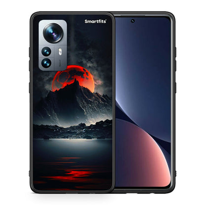 Θήκη Xiaomi 12 Pro Red Full Moon από τη Smartfits με σχέδιο στο πίσω μέρος και μαύρο περίβλημα | Xiaomi 12 Pro Red Full Moon case with colorful back and black bezels
