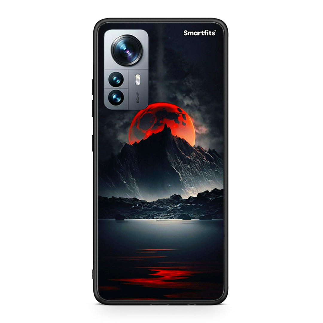Xiaomi 12 Pro Red Full Moon θήκη από τη Smartfits με σχέδιο στο πίσω μέρος και μαύρο περίβλημα | Smartphone case with colorful back and black bezels by Smartfits