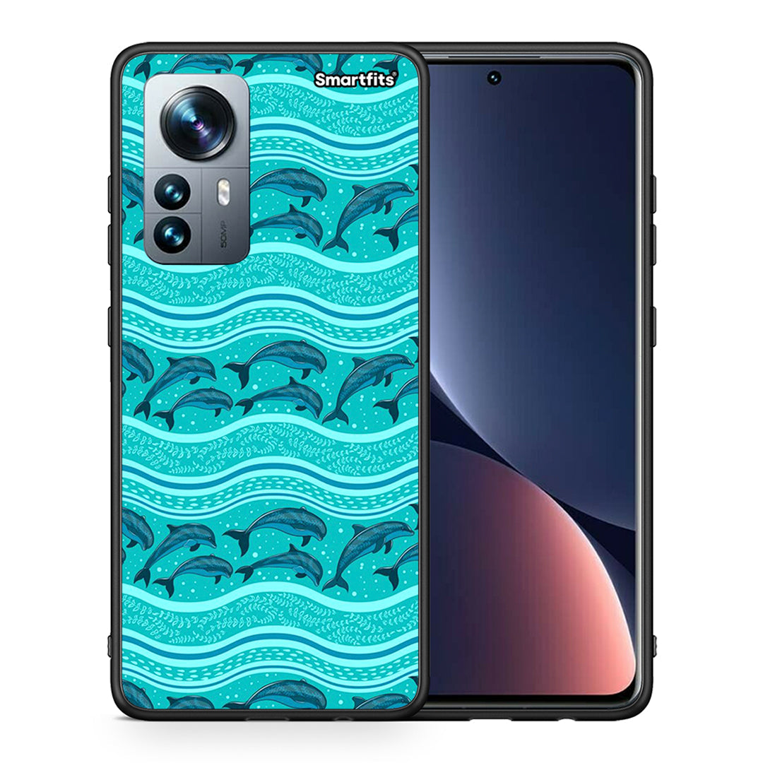 Θήκη Xiaomi 12 Pro Swimming Dolphins από τη Smartfits με σχέδιο στο πίσω μέρος και μαύρο περίβλημα | Xiaomi 12 Pro Swimming Dolphins case with colorful back and black bezels
