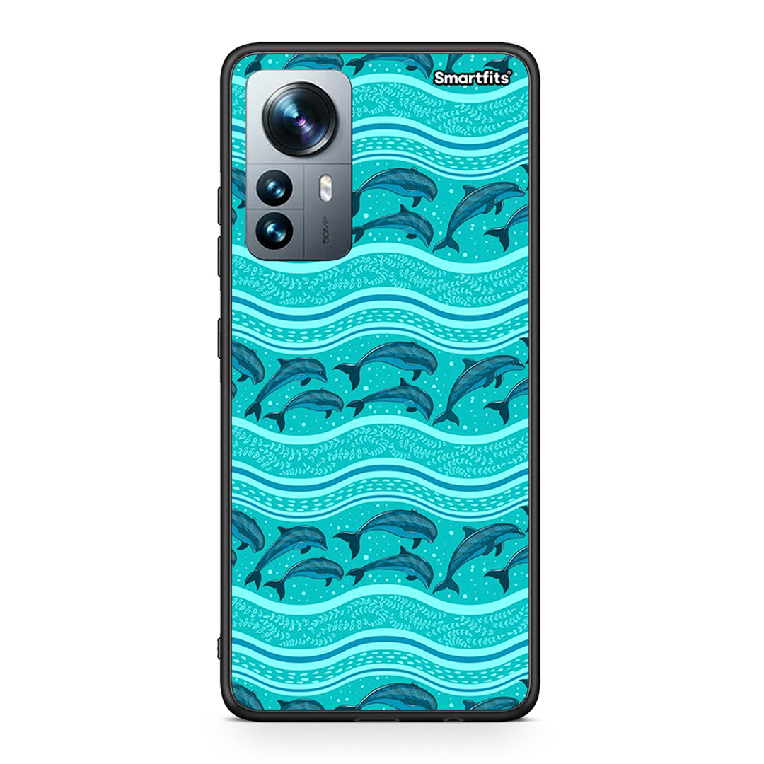 Xiaomi 12 Pro Swimming Dolphins θήκη από τη Smartfits με σχέδιο στο πίσω μέρος και μαύρο περίβλημα | Smartphone case with colorful back and black bezels by Smartfits