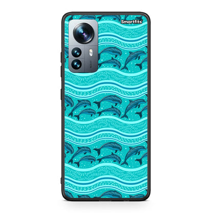 Xiaomi 12 Pro Swimming Dolphins θήκη από τη Smartfits με σχέδιο στο πίσω μέρος και μαύρο περίβλημα | Smartphone case with colorful back and black bezels by Smartfits