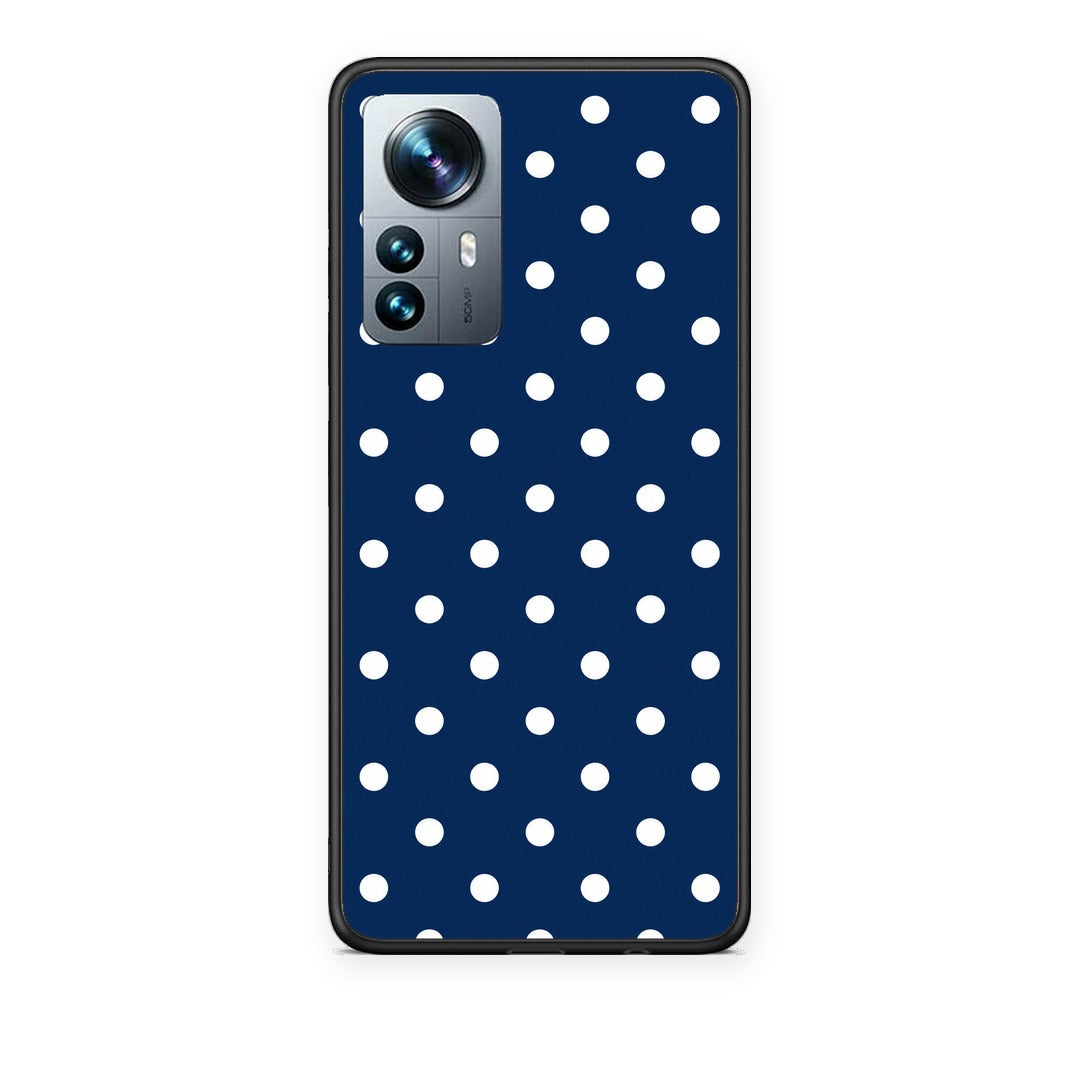 Θήκη Xiaomi 12 Pro White Small Polka Dots on Navy από τη Smartfits με σχέδιο στο πίσω μέρος και μαύρο περίβλημα | Xiaomi 12 Pro White Small Polka Dots on Navy case with colorful back and black bezels