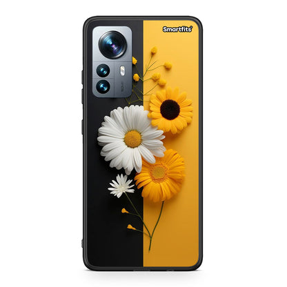 Xiaomi 12 Pro Yellow Daisies θήκη από τη Smartfits με σχέδιο στο πίσω μέρος και μαύρο περίβλημα | Smartphone case with colorful back and black bezels by Smartfits