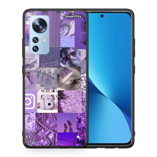 Θήκη Xiaomi 12/12X 5G Purple Aesthetic Collage από τη Smartfits με σχέδιο στο πίσω μέρος και μαύρο περίβλημα | Xiaomi 12/12X 5G Purple Aesthetic Collage case with colorful back and black bezels