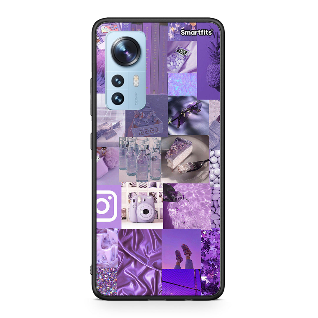Xiaomi 12/12X 5G Purple Aesthetic Collage θήκη από τη Smartfits με σχέδιο στο πίσω μέρος και μαύρο περίβλημα | Smartphone case with colorful back and black bezels by Smartfits