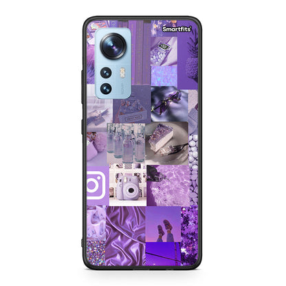 Xiaomi 12/12X 5G Purple Aesthetic Collage θήκη από τη Smartfits με σχέδιο στο πίσω μέρος και μαύρο περίβλημα | Smartphone case with colorful back and black bezels by Smartfits