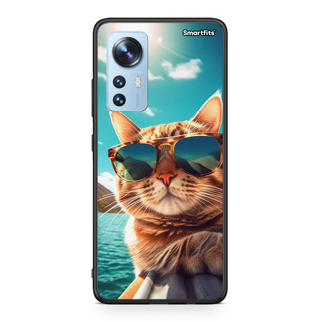 Xiaomi 12/12X 5G Summer Cat θήκη από τη Smartfits με σχέδιο στο πίσω μέρος και μαύρο περίβλημα | Smartphone case with colorful back and black bezels by Smartfits