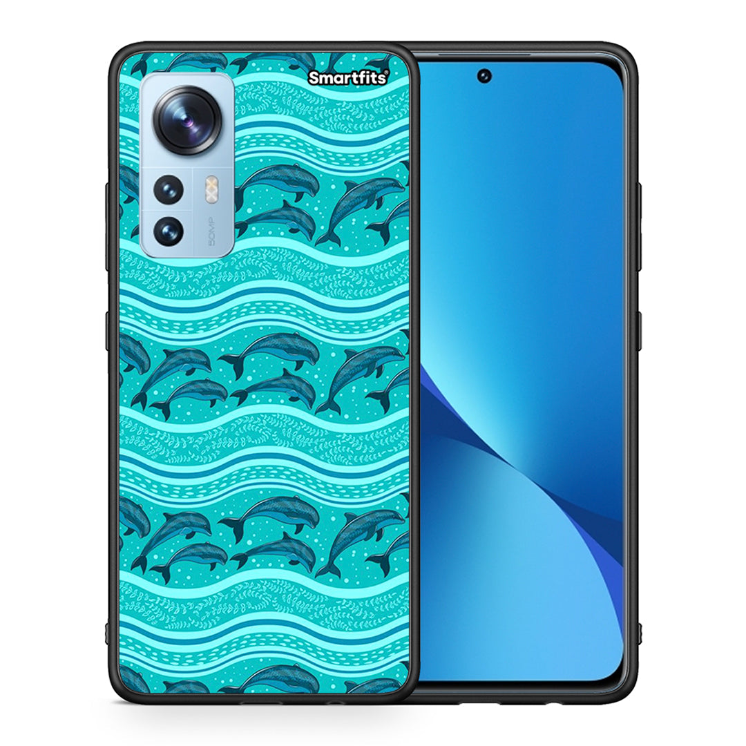 Θήκη Xiaomi 12/12X 5G Swimming Dolphins από τη Smartfits με σχέδιο στο πίσω μέρος και μαύρο περίβλημα | Xiaomi 12/12X 5G Swimming Dolphins case with colorful back and black bezels