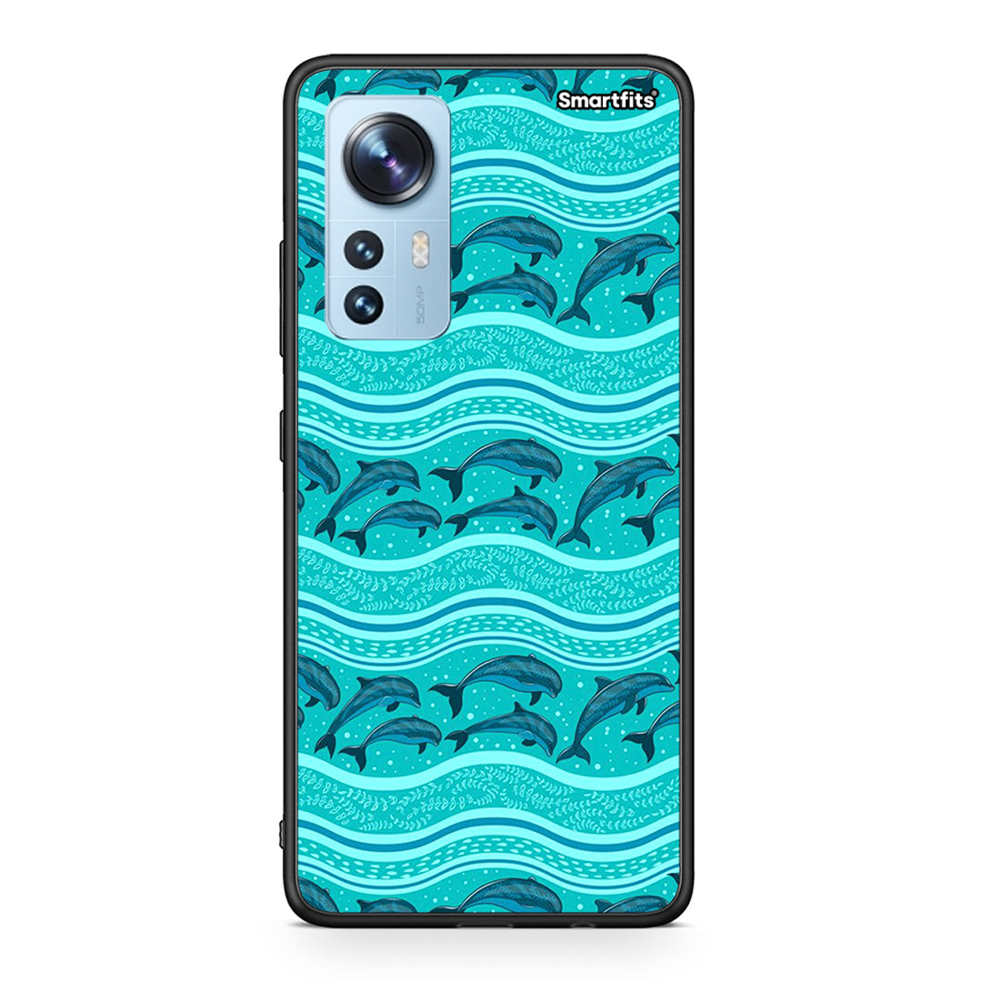 Xiaomi 12/12X 5G Swimming Dolphins θήκη από τη Smartfits με σχέδιο στο πίσω μέρος και μαύρο περίβλημα | Smartphone case with colorful back and black bezels by Smartfits