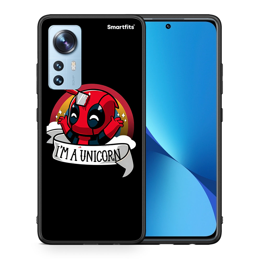 Θήκη Xiaomi 12/12X 5G Unicorn Deadpool από τη Smartfits με σχέδιο στο πίσω μέρος και μαύρο περίβλημα | Xiaomi 12/12X 5G Unicorn Deadpool case with colorful back and black bezels