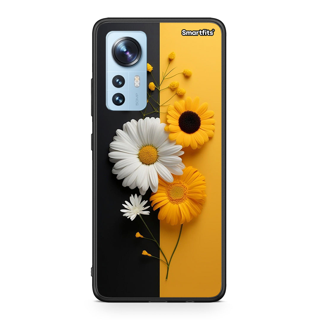 Xiaomi 12/12X 5G Yellow Daisies θήκη από τη Smartfits με σχέδιο στο πίσω μέρος και μαύρο περίβλημα | Smartphone case with colorful back and black bezels by Smartfits