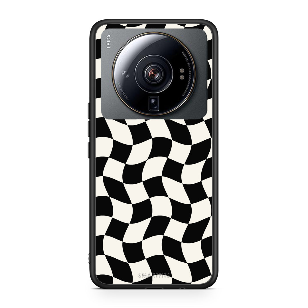 Θήκη Xiaomi 12S Ultra Black and Cream Wavy Checkerboard από τη Smartfits με σχέδιο στο πίσω μέρος και μαύρο περίβλημα | Xiaomi 12S Ultra Black and Cream Wavy Checkerboard case with colorful back and black bezels