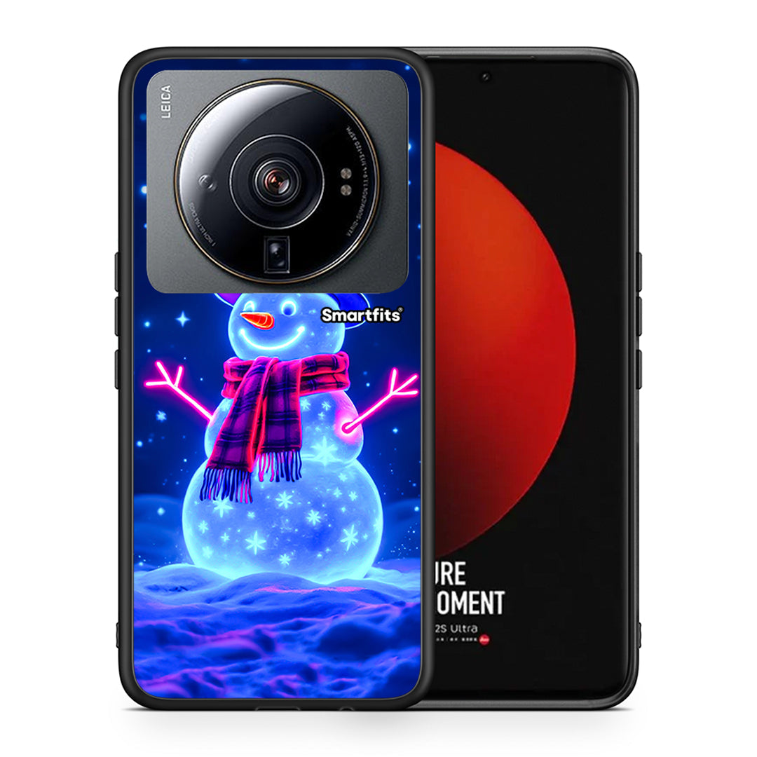 Θήκη Xiaomi 12S Ultra Christmas Neon Snowman από τη Smartfits με σχέδιο στο πίσω μέρος και μαύρο περίβλημα | Xiaomi 12S Ultra Christmas Neon Snowman case with colorful back and black bezels