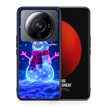 Θήκη Xiaomi 12S Ultra Christmas Neon Snowman από τη Smartfits με σχέδιο στο πίσω μέρος και μαύρο περίβλημα | Xiaomi 12S Ultra Christmas Neon Snowman case with colorful back and black bezels