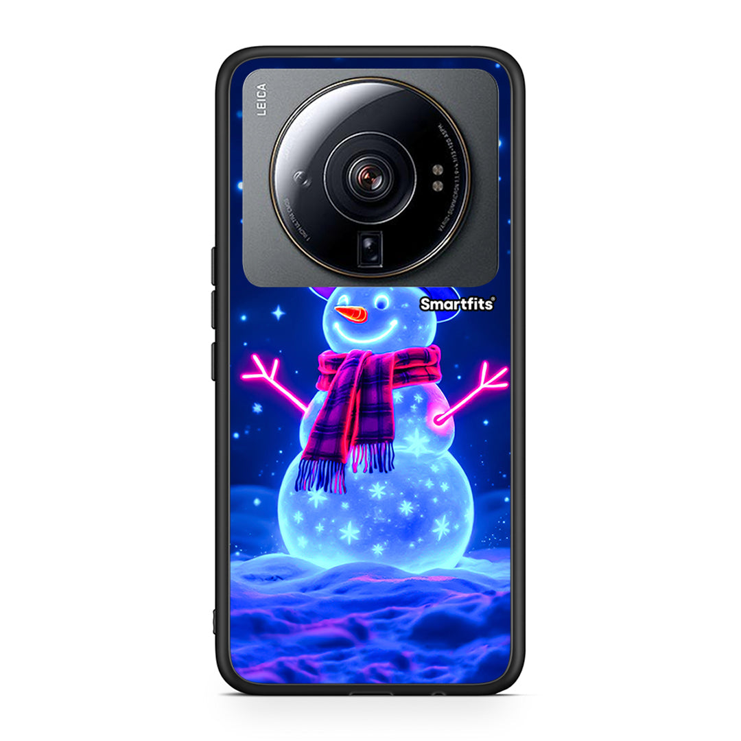 Xiaomi 12S Ultra Christmas Neon Snowman θήκη από τη Smartfits με σχέδιο στο πίσω μέρος και μαύρο περίβλημα | Smartphone case with colorful back and black bezels by Smartfits