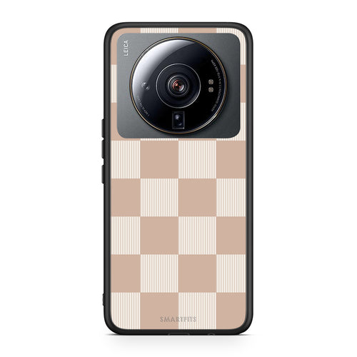 Θήκη Xiaomi 12S Ultra Latte and Cream Striped Checks από τη Smartfits με σχέδιο στο πίσω μέρος και μαύρο περίβλημα | Xiaomi 12S Ultra Latte and Cream Striped Checks case with colorful back and black bezels