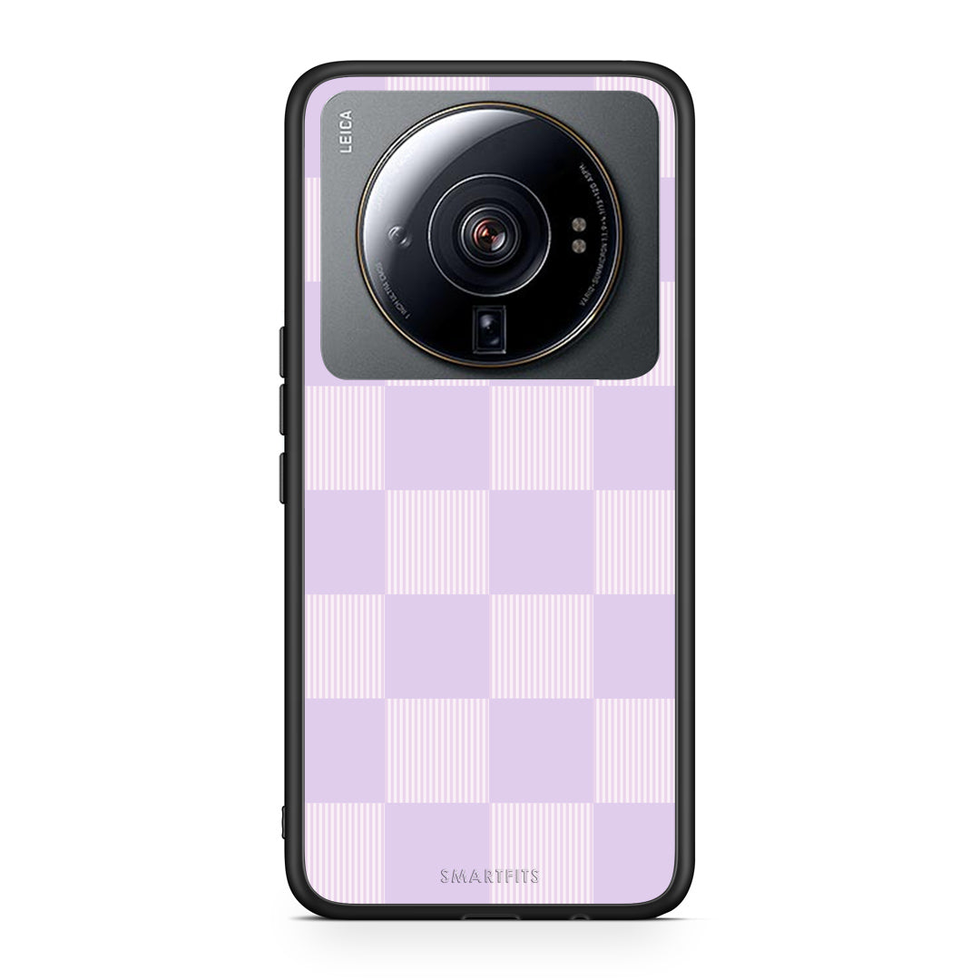 Θήκη Xiaomi 12S Ultra Lilac and Cream Striped Checks από τη Smartfits με σχέδιο στο πίσω μέρος και μαύρο περίβλημα | Xiaomi 12S Ultra Lilac and Cream Striped Checks case with colorful back and black bezels
